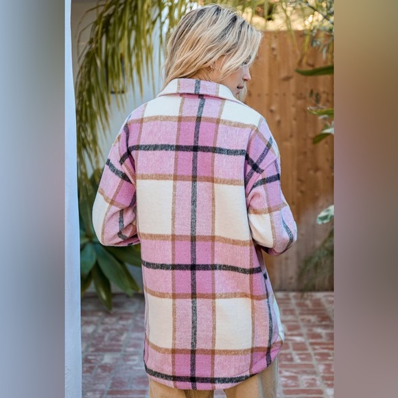 Lulus ‘Choose Your Vibe Pink Plaid Shacket” Large (L) - Picture 8 of 9